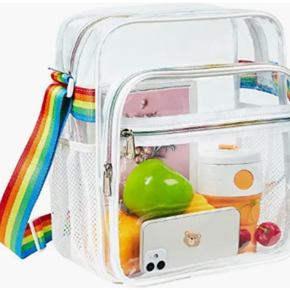 White Clear Transparent Bag Stadium Approved Adjustable Rainbow Strap